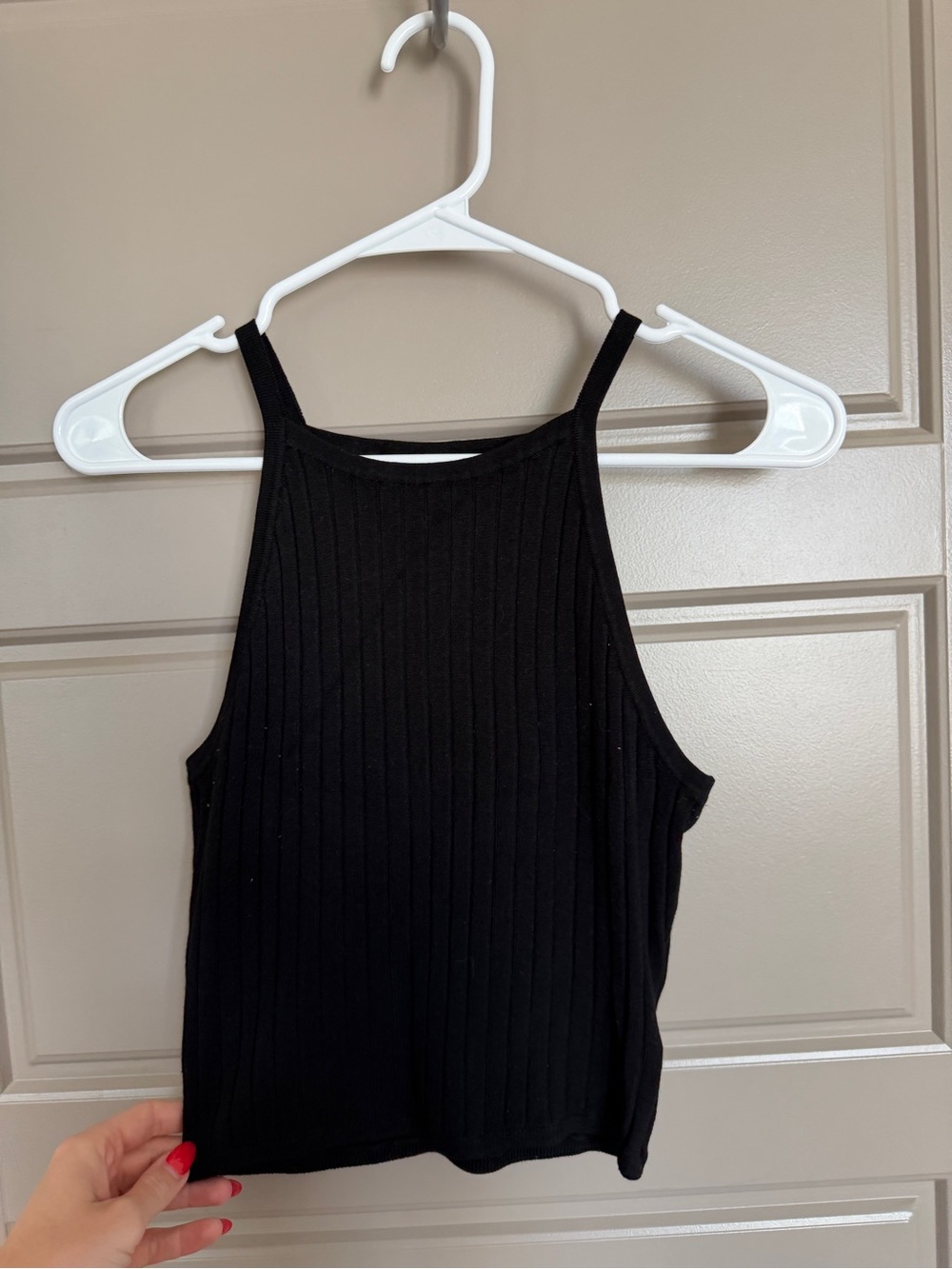 Divided Black Ribbed High Neck Tank